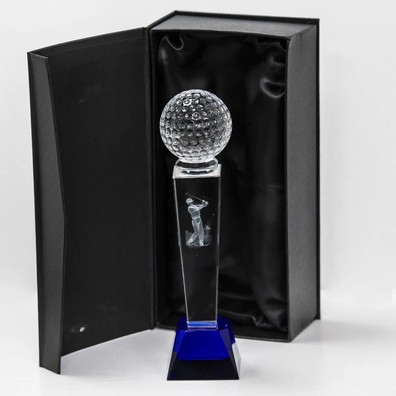 Longridge Crystal Golf Trophy With Golf Ball - 235mm