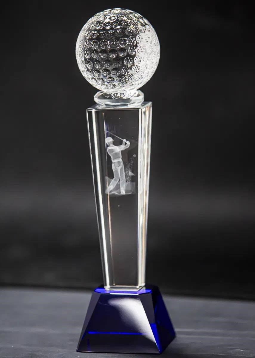 Longridge Crystal Golf Trophy With Golf Ball - 235mm