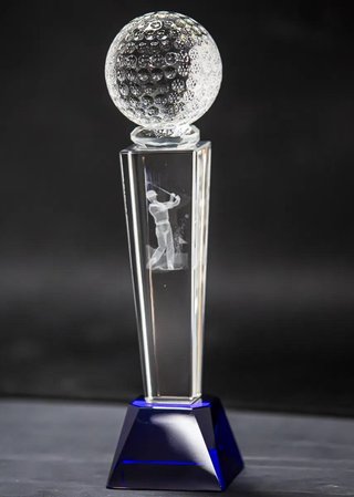 Longridge Crystal Golf Trophy With Golf Ball - 235mm