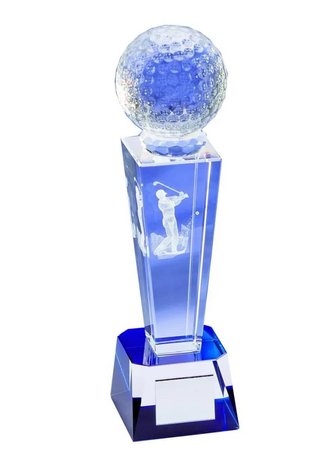 Longridge Crystal Golf Trophy With Golf Ball - 235mm