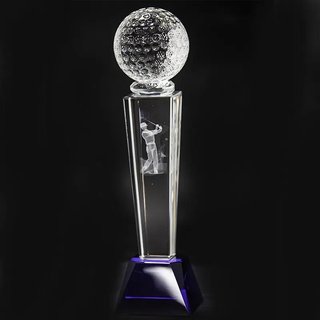 Longridge Crystal Golf Trophy With Golf Ball - 235mm