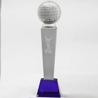 Longridge Crystal Golf Trophy With Golf Ball - 235mm