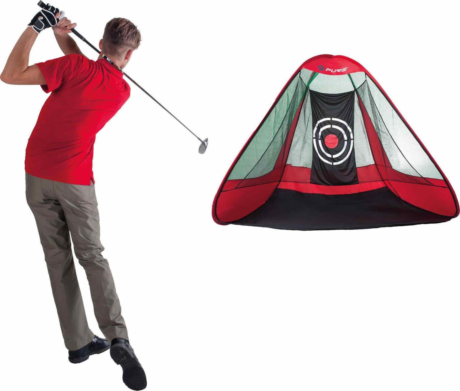Pure2Improve Triangle Pop-Up red de práctica de golf (295x197x177cm)