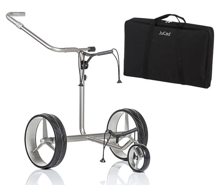 JuCad Junior Drive Stainless Steel carrito eléctrico + bolsa de transporte JTT, plateado