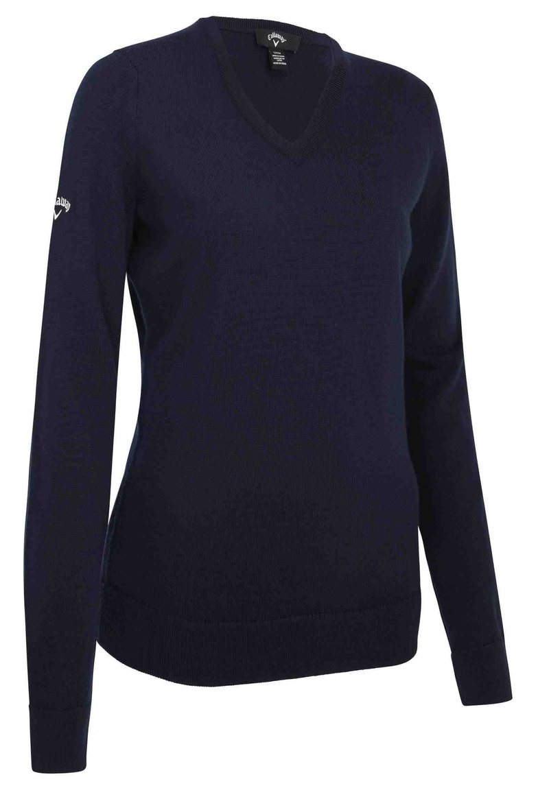 Callaway V-Neck Merino suéter de mujer, azul marino oscuro