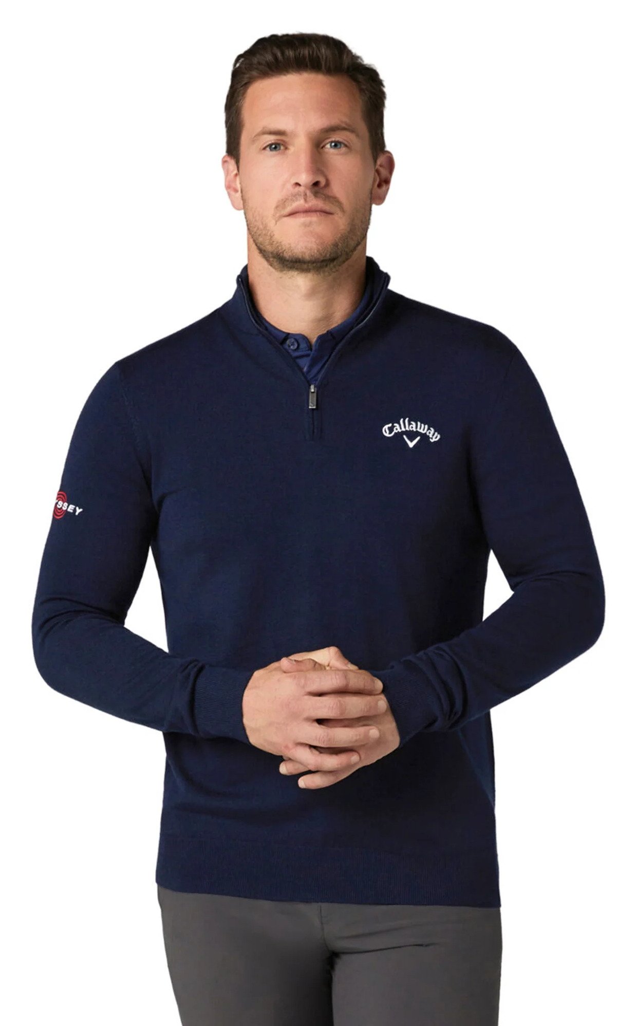 Callaway 1/4 Blended Merino suéter de hombre, azul marino