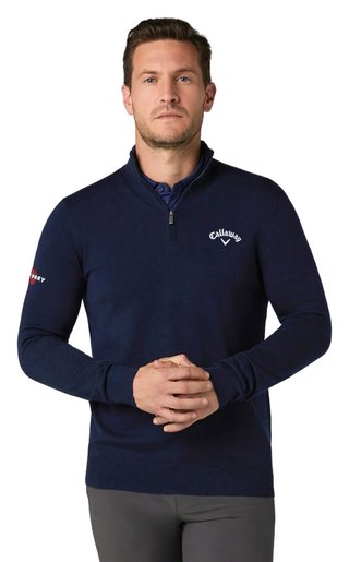 Callaway 1/4 Blended Merino suéter de hombre, azul marino