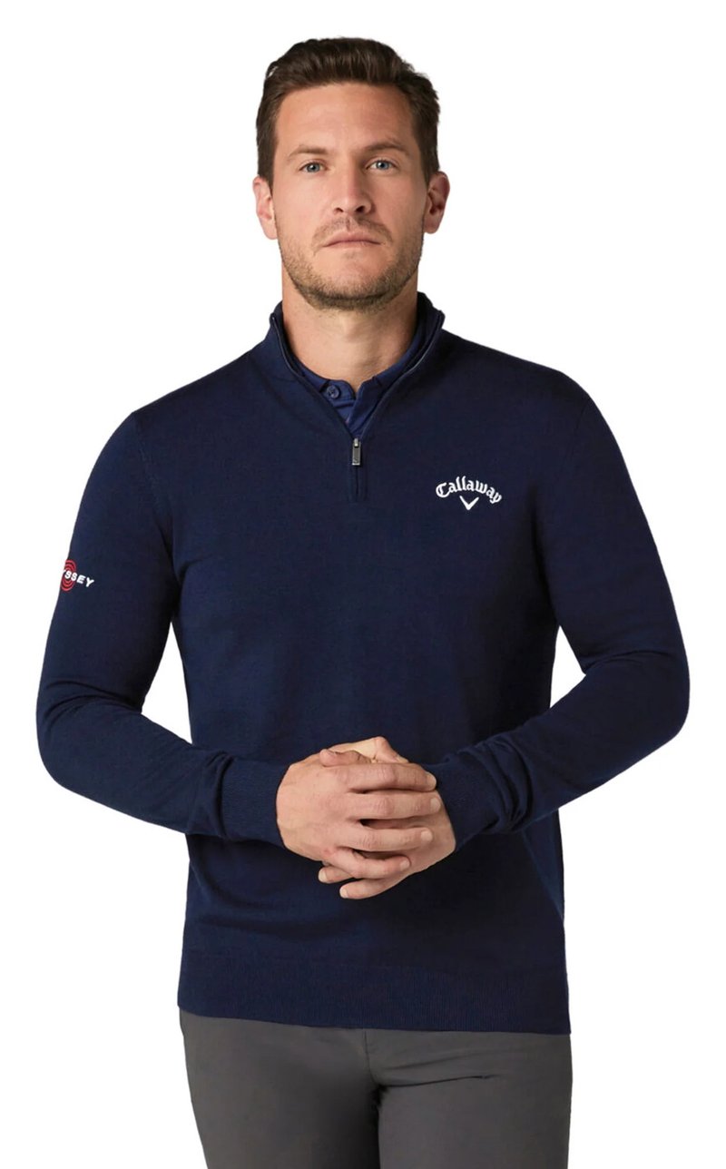 Callaway 1/4 Blended Merino suéter de hombre, azul marino