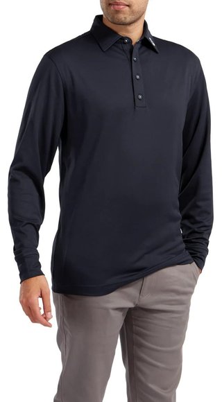 FootJoy Long Sleeve Thermocool Self Athletic Fit polo de hombre, azul marino
