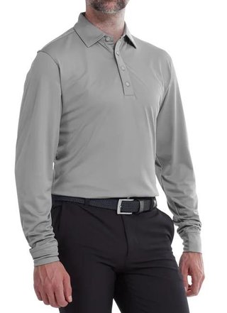 FootJoy Long Sleeve Thermocool Self Athletic Fit polo de hombre, gris