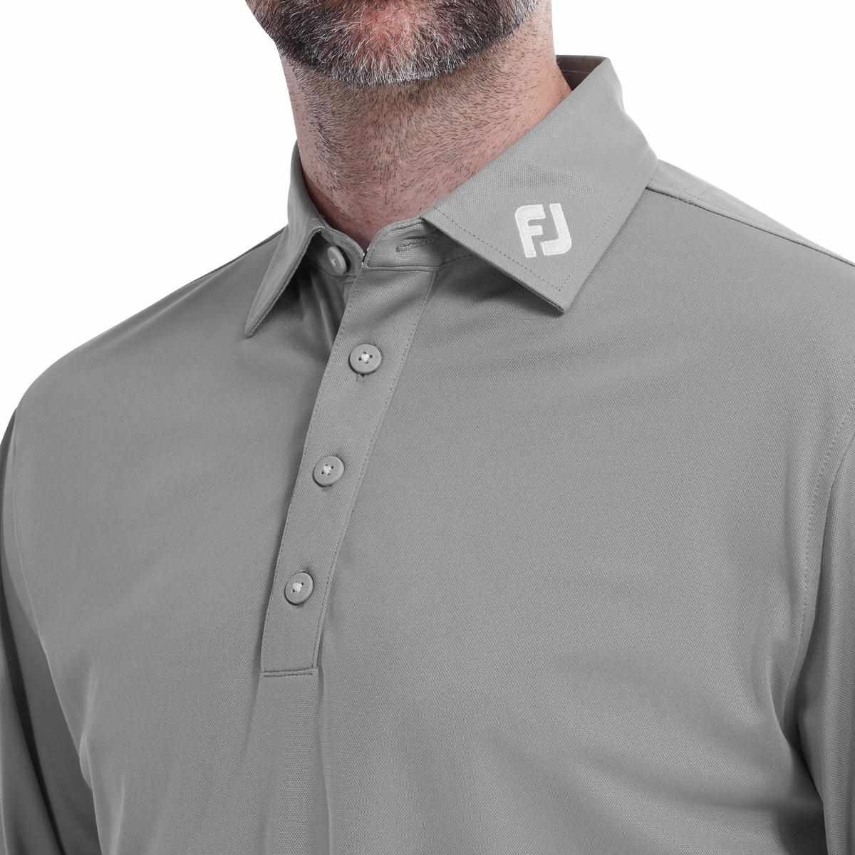 FootJoy Long Sleeve Thermocool Self Athletic Fit polo de hombre, gris