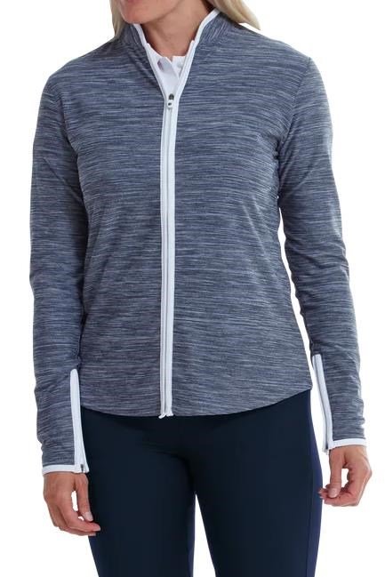 FootJoy Full Zip Space Dye Fleece sudadera de mujer con cremallera completa, azul marino/blanco