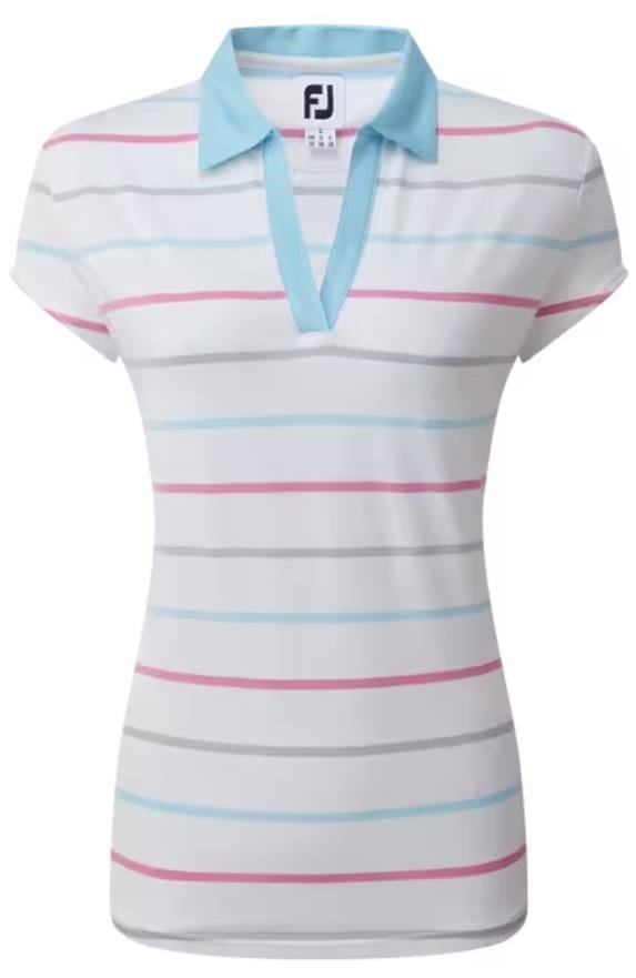 FootJoy Birdseye Stripe Smooth Jacquard polo de mujer, blanco/azul