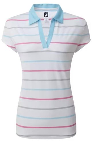FootJoy Birdseye Stripe Smooth Jacquard polo de mujer, blanco/azul