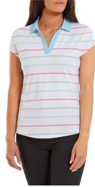 FootJoy Birdseye Stripe Smooth Jacquard polo de mujer, blanco/azul
