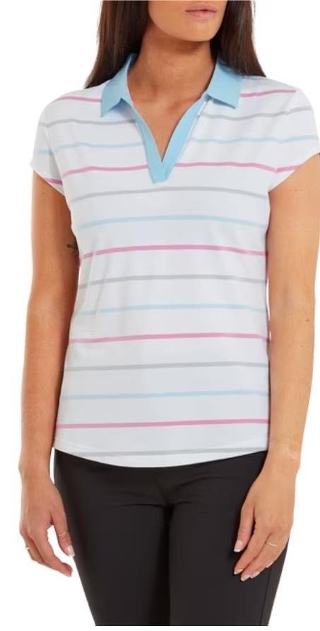 FootJoy Birdseye Stripe Smooth Jacquard polo de mujer, blanco/azul
