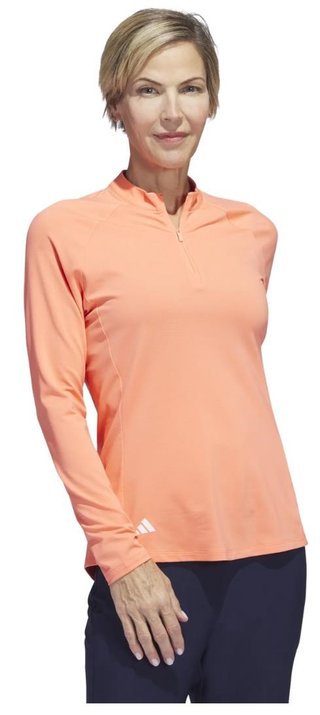 Adidas Solid Quarter Zip de manga larga sudadera de mujer, coral fusion