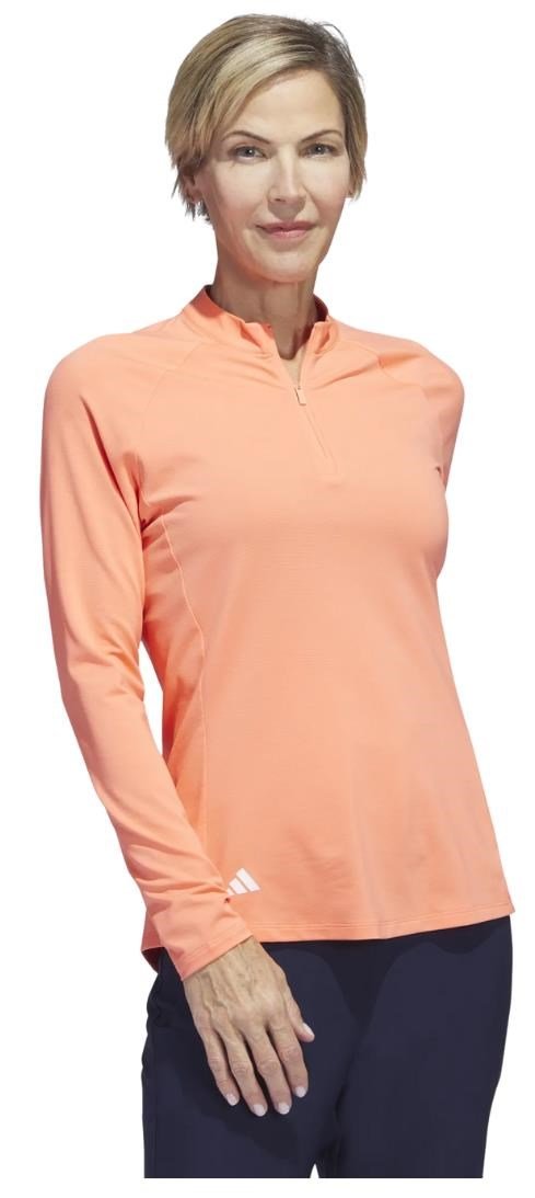 Adidas Solid Quarter Zip de manga larga sudadera de mujer, coral fusion