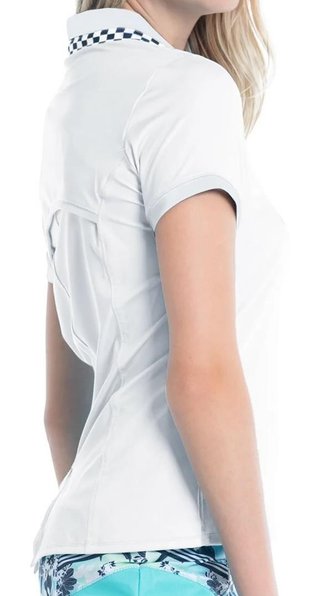 Lucky in Love Geo Mod Notch polo de mujer, blanco