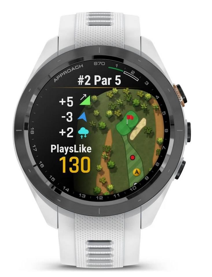 Garmin Approach S70 42 mm GPS Watch, ceramic lunette negro/correa silicona blanca