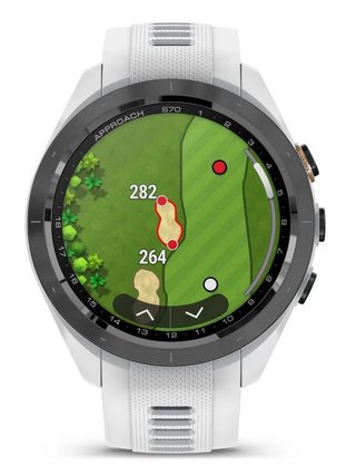 Garmin Approach S70 42 mm GPS Watch, ceramic lunette negro/correa silicona blanca