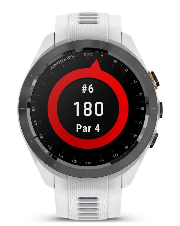 Garmin Approach S70 42 mm GPS Watch, ceramic lunette negro/correa silicona blanca