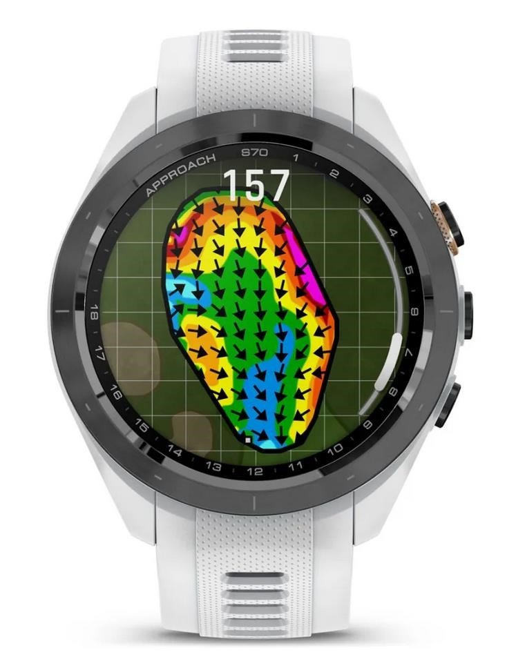 Garmin Approach S70 42 mm GPS Watch, ceramic lunette negro/correa silicona blanca