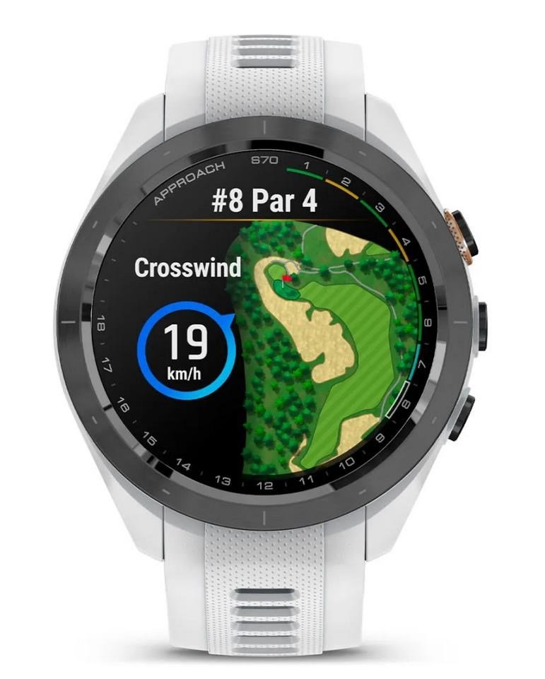 Garmin Approach S70 42 mm GPS Watch, ceramic lunette negro/correa silicona blanca