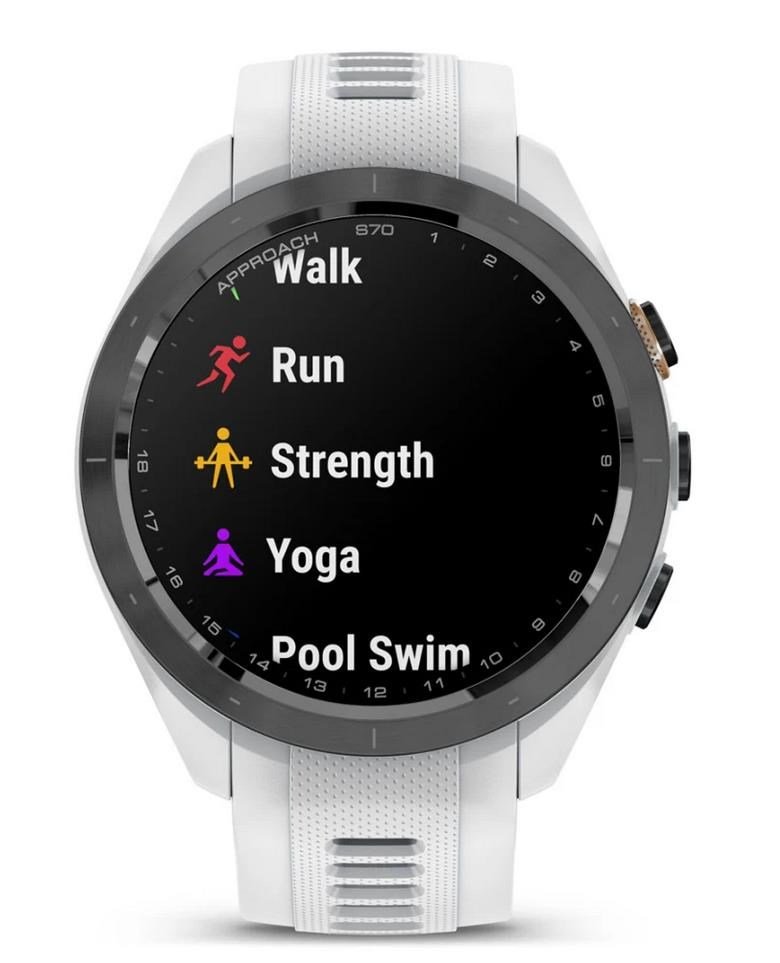 Garmin Approach S70 42 mm GPS Watch, ceramic lunette negro/correa silicona blanca