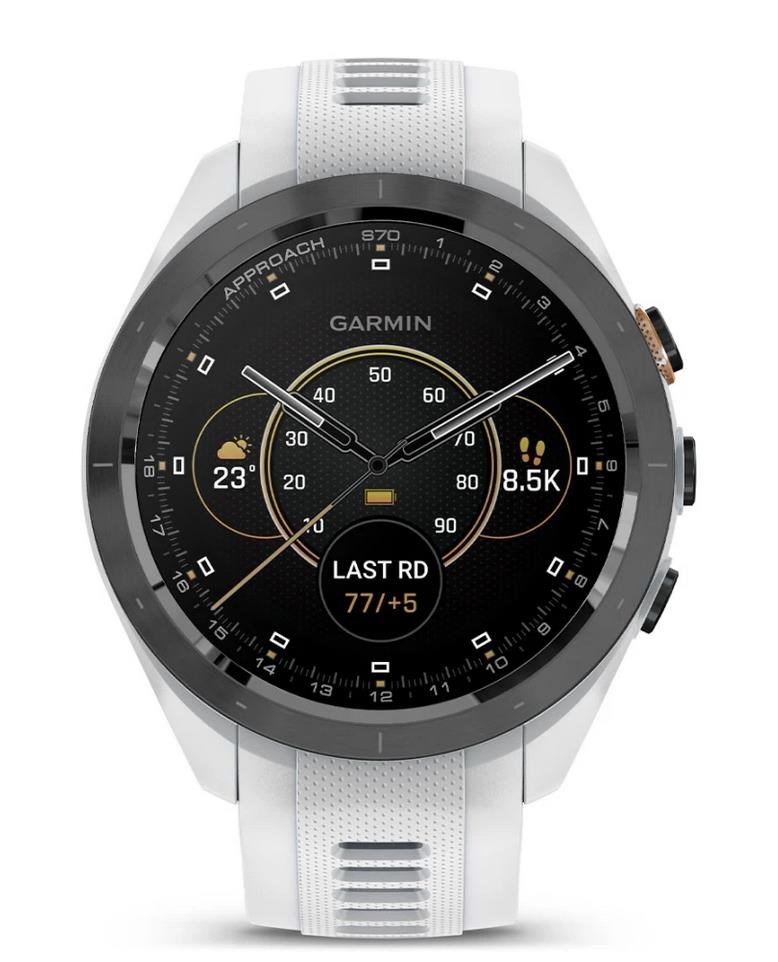 Garmin Approach S70 42 mm GPS Watch, ceramic lunette negro/correa silicona blanca