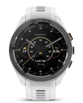 Garmin Approach S70 42 mm GPS Watch, ceramic lunette negro/correa silicona blanca