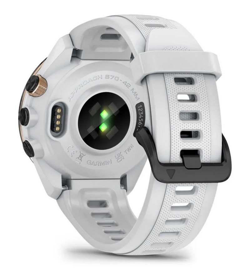 Garmin Approach S70 42 mm GPS Watch, ceramic lunette negro/correa silicona blanca