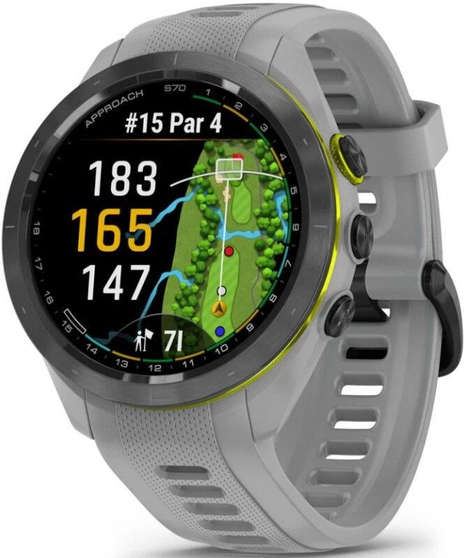 Garmin Approach S70 42 mm GPS Watch, ceramic lunette negro/correa silicona gris polvo