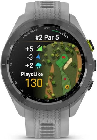 Garmin Approach S70 42 mm GPS Watch, ceramic lunette negro/correa silicona gris polvo
