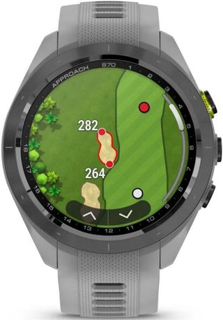 Garmin Approach S70 42 mm GPS Watch, ceramic lunette negro/correa silicona gris polvo