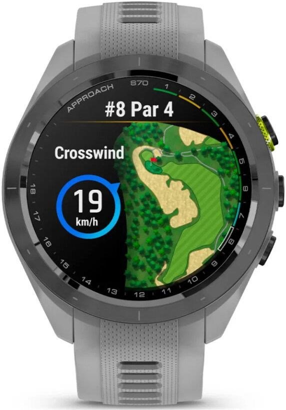 Garmin Approach S70 42 mm GPS Watch, ceramic lunette negro/correa silicona gris polvo