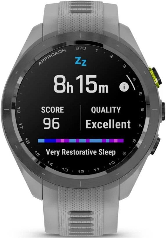 Garmin Approach S70 42 mm GPS Watch, ceramic lunette negro/correa silicona gris polvo