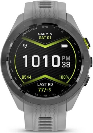 Garmin Approach S70 42 mm GPS Watch, ceramic lunette negro/correa silicona gris polvo