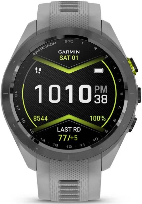 Garmin Approach S70 42 mm GPS Watch, ceramic lunette negro/correa silicona gris polvo