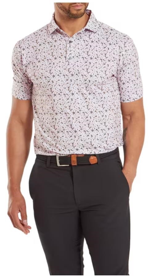 FootJoy Primrose Print Lisle polo para hombre, rosa claro