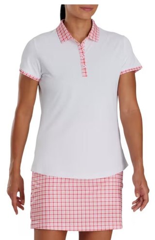 FootJoy Gingham Trim polo de mujer, blanco