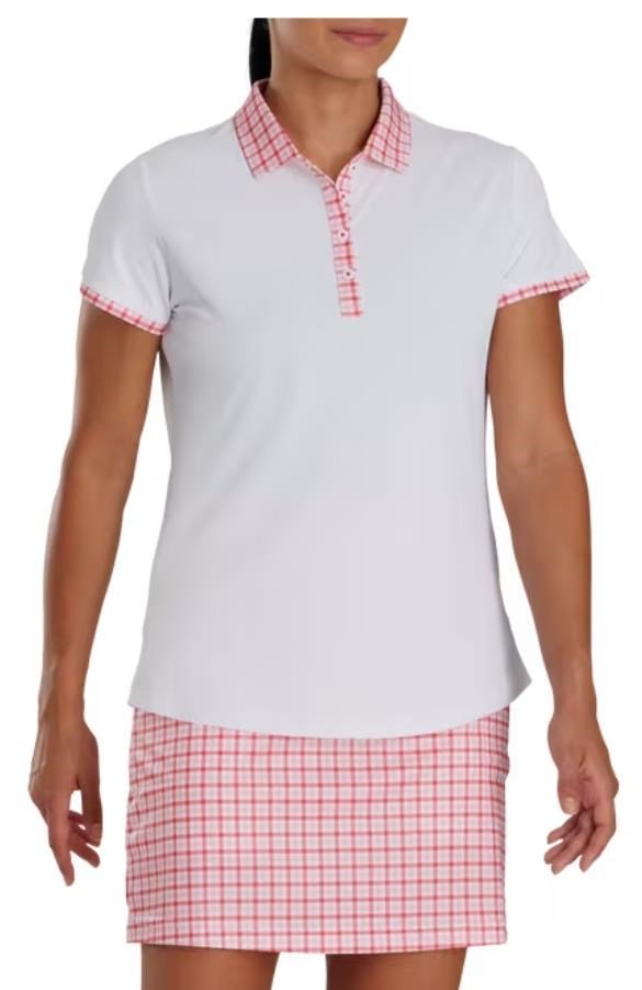 FootJoy Gingham Trim polo de mujer, blanco