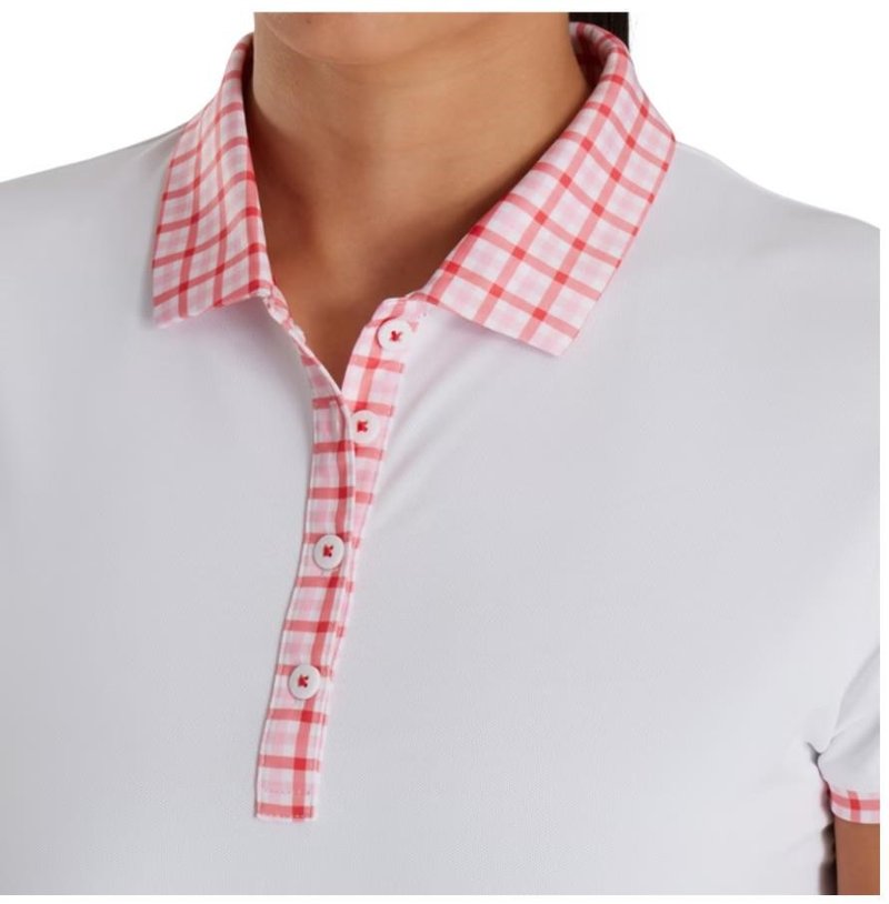 FootJoy Gingham Trim polo de mujer, blanco