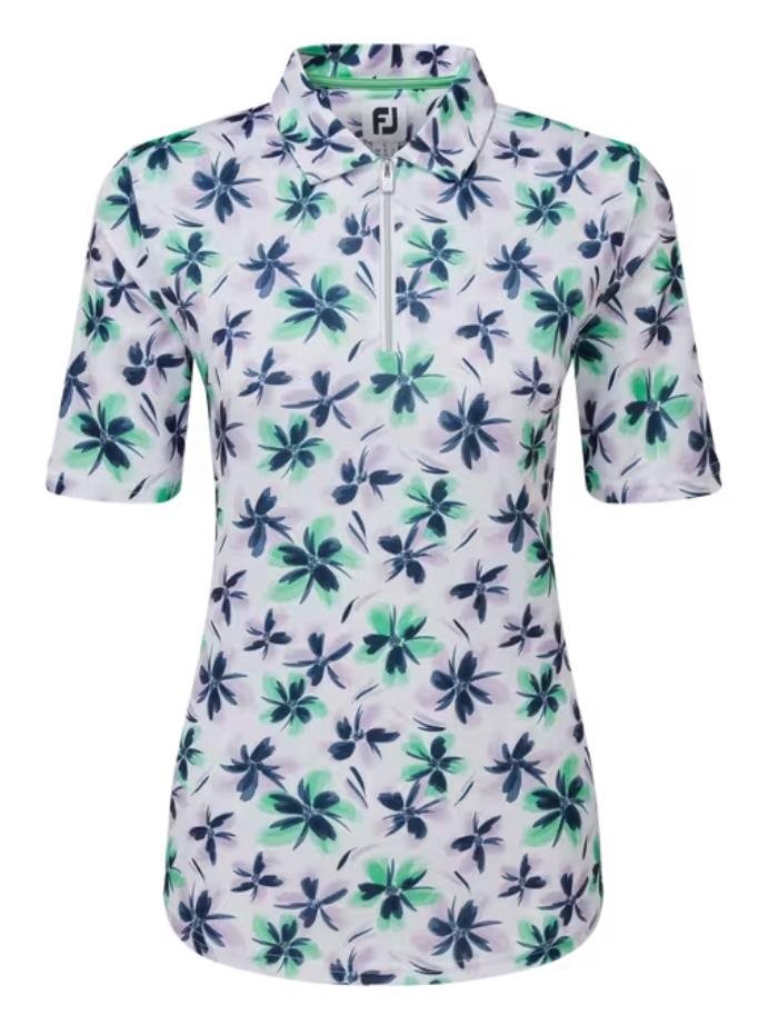 FootJoy EU 1/2 Sleeve Floral Print Lisle polo de mujer, lavender/mint/navy