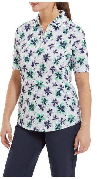 FootJoy EU 1/2 Sleeve Floral Print Lisle polo de mujer, lavender/mint/navy