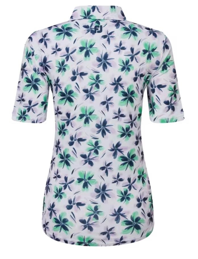 FootJoy EU 1/2 Sleeve Floral Print Lisle polo de mujer, lavender/mint/navy