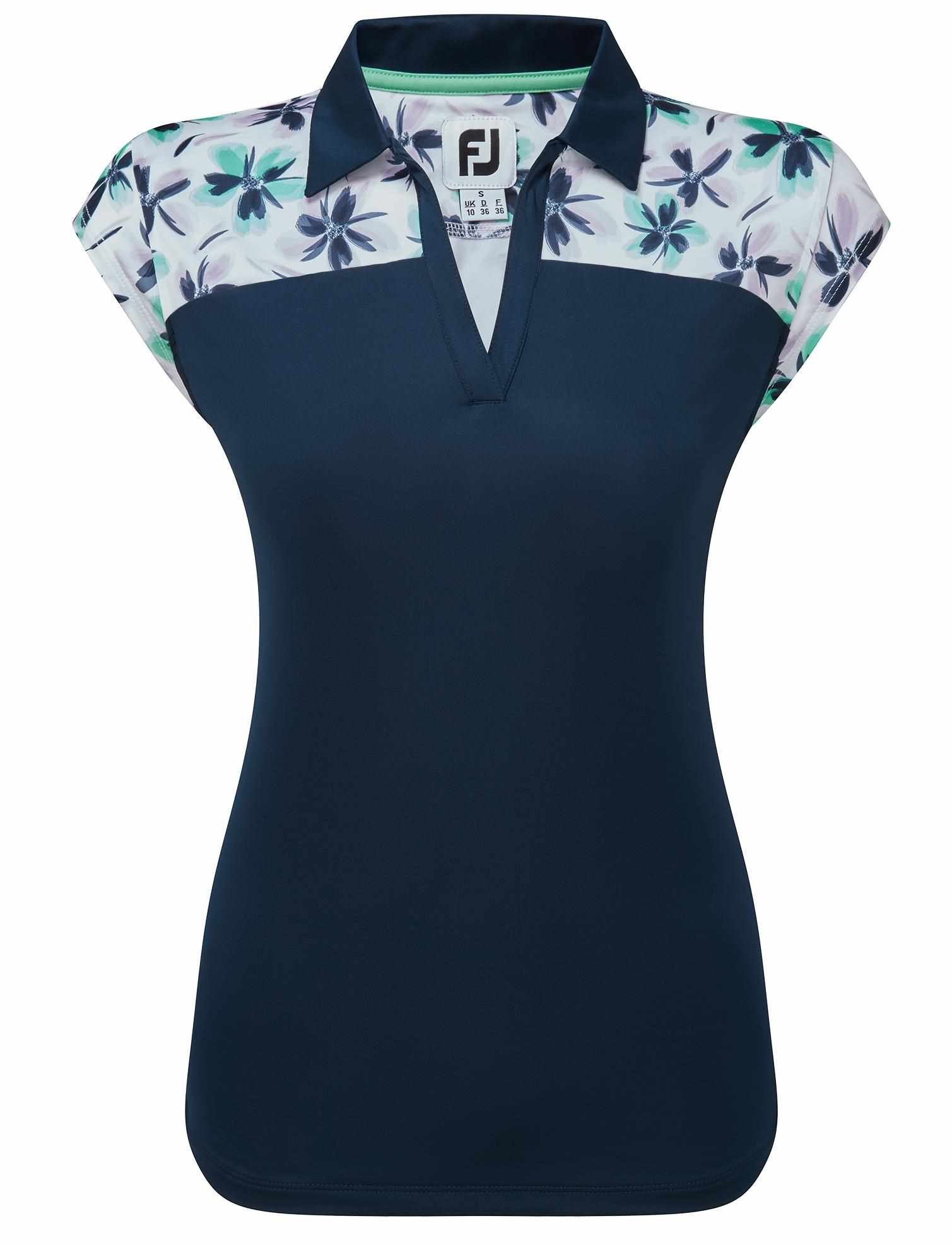 FootJoy Blocked Floral Print Lisle polo de mujer, azul marino