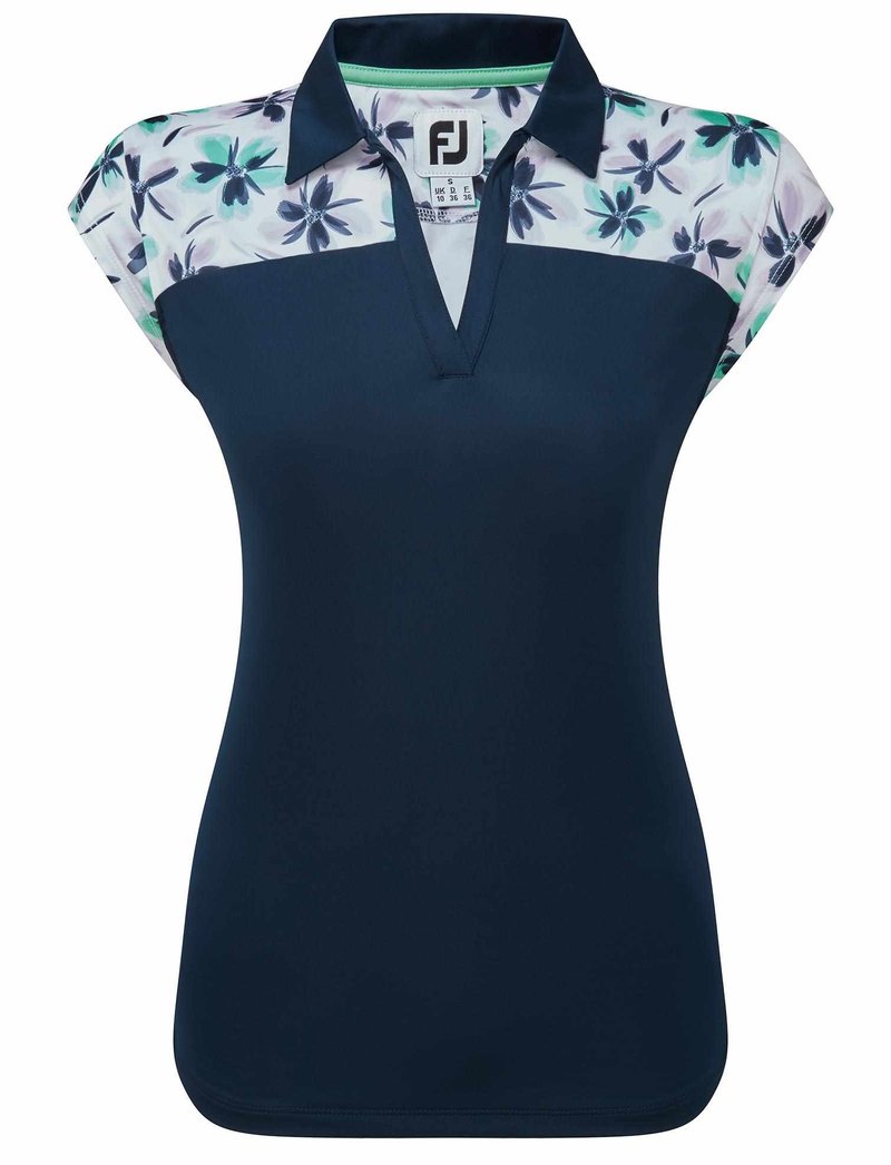 FootJoy Blocked Floral Print Lisle polo de mujer, azul marino