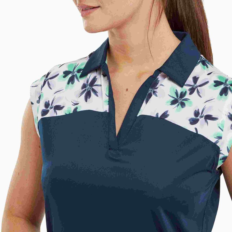 FootJoy Blocked Floral Print Lisle polo de mujer, azul marino