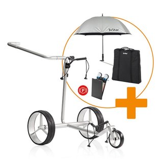 JuStar Carbon Light SET (incl. umbrella, scorecard holder, carry bag, el. parking brake) carrito eléctrico, titanium